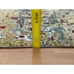 8'5"x8'5" Parchment Color, Hand Knotted Abstract Design, Dense Weave Persian Knot, Soft Wool, Square Oriental Rug FWR498450