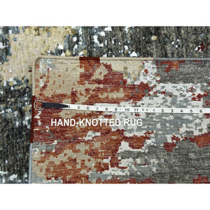 8'5"x8'5" Parchment Color, Hand Knotted Abstract Design, Dense Weave Persian Knot, Soft Wool, Square Oriental Rug FWR498450