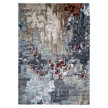 Load image into Gallery viewer, 10&#39;x14&#39;3&quot; Gunmetal Gray with Pop of Color, Abstract Design, Densely Woven Persian Knot, Natural Wool Hand Knotted, Oriental Rug FWR498474