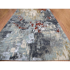 10'x14'3" Gunmetal Gray with Pop of Color, Abstract Design, Densely Woven Persian Knot, Natural Wool Hand Knotted, Oriental Rug FWR498474