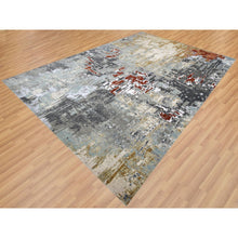 Load image into Gallery viewer, 10&#39;x14&#39;3&quot; Gunmetal Gray with Pop of Color, Abstract Design, Densely Woven Persian Knot, Natural Wool Hand Knotted, Oriental Rug FWR498474