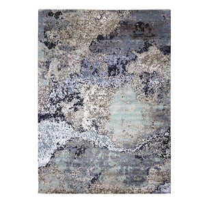 10'x13'10" White Smoke, Hand Knotted Abstract Design, Dense Weave Persian Knot, Pure Wool, Oriental Rug FWR498480