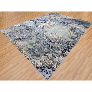 10'x13'10" White Smoke, Hand Knotted Abstract Design, Dense Weave Persian Knot, Pure Wool, Oriental Rug FWR498480