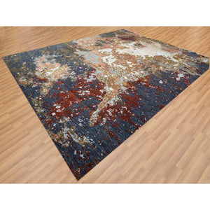 12'x15' Burnt Amber, Abstract Design, Densely Woven Persian Knot, Extra Soft Wool Hand Knotted, Oversized Oriental Rug FWR498528