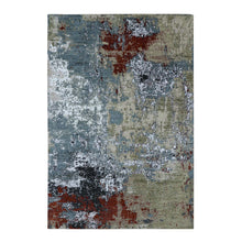 Load image into Gallery viewer, 6&#39;1x9&#39; Beige with Light Blue, Hand Knotted Abstract Design, Densely Woven Persian Knot, Soft Wool, Oriental Rug FWR498534