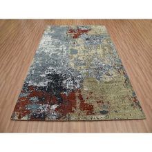 Load image into Gallery viewer, 6&#39;1x9&#39; Beige with Light Blue, Hand Knotted Abstract Design, Densely Woven Persian Knot, Soft Wool, Oriental Rug FWR498534