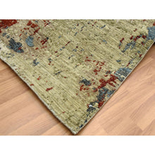 Load image into Gallery viewer, 6&#39;1x9&#39; Beige with Light Blue, Hand Knotted Abstract Design, Densely Woven Persian Knot, Soft Wool, Oriental Rug FWR498534