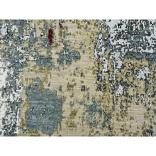 Load image into Gallery viewer, 6&#39;1x9&#39; Beige with Light Blue, Hand Knotted Abstract Design, Densely Woven Persian Knot, Soft Wool, Oriental Rug FWR498534