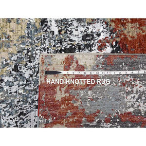 6'1x9' Beige with Light Blue, Hand Knotted Abstract Design, Densely Woven Persian Knot, Soft Wool, Oriental Rug FWR498534