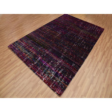 Load image into Gallery viewer, 5&#39;10&quot;x9&#39; Dark Magenta, Dense Weave Persian Knot, Sari Silk with Textured Pile Hand Knotted, Contemporary Design, Oriental Rug FWR498546