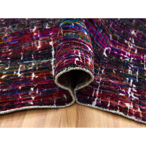 5'10"x9' Dark Magenta, Dense Weave Persian Knot, Sari Silk with Textured Pile Hand Knotted, Contemporary Design, Oriental Rug FWR498546