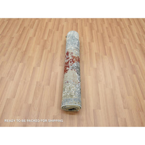 3'x5'2" Blue Gray, Hand Knotted Abstract Design, Densely Woven Persian Knot, Pure Wool, Oriental Rug FWR498564