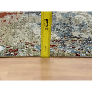 3'x5'2" Blue Gray, Hand Knotted Abstract Design, Densely Woven Persian Knot, Pure Wool, Oriental Rug FWR498564