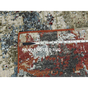 3'x5'2" Blue Gray, Hand Knotted Abstract Design, Densely Woven Persian Knot, Pure Wool, Oriental Rug FWR498564