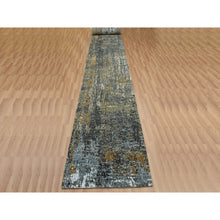 Load image into Gallery viewer, 2&#39;6&quot;x20&#39; Battleship Gray, Persian Knot Extra Soft Wool, Hand Knotted Abstract Design, Densely Woven, XL Runner Oriental Rug FWR498576