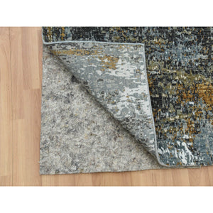 2'6"x20' Battleship Gray, Persian Knot Extra Soft Wool, Hand Knotted Abstract Design, Densely Woven, XL Runner Oriental Rug FWR498576
