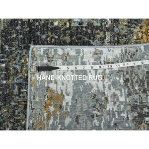 2'6"x20' Battleship Gray, Persian Knot Extra Soft Wool, Hand Knotted Abstract Design, Densely Woven, XL Runner Oriental Rug FWR498576