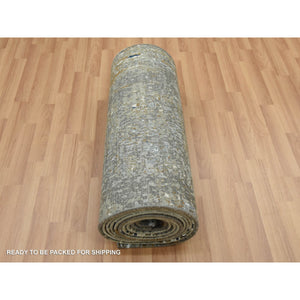 2'7x20' Arsenic Gray, Abstract Design, Densely Woven Persian Knot, Natural Wool Hand Knotted, XL Runner Oriental Rug FWR498588