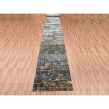 Load image into Gallery viewer, 2&#39;6&quot;x20&#39;3&quot; Ash Gray, Hand Knotted Abstract Design, Dense Weave Persian Knot, Pure Wool, XL Runner Oriental Rug FWR498594