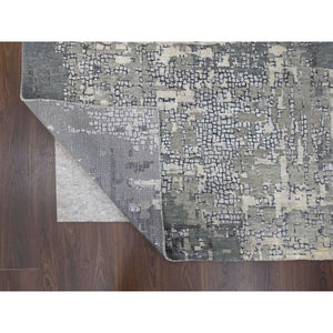 14'x18' Taupe, Abstract with Mosaic Design Dense Weave, Wool and Silk Hand Knotted, Oversized Persian Knot Oriental Rug FWR504186
