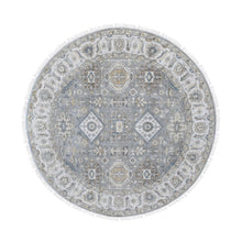 Load image into Gallery viewer, 7&#39;x7&#39; Gray and Ivory, Hand Knotted Karajeh Design with Geometric Medallion, Extra Soft Wool, Round Oriental Rug FWR504342