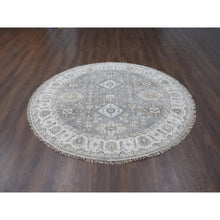 Load image into Gallery viewer, 7&#39;x7&#39; Gray and Ivory, Hand Knotted Karajeh Design with Geometric Medallion, Extra Soft Wool, Round Oriental Rug FWR504342