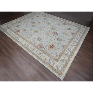 14'x17'9" Light Gray, Oushak Design, Supple Collection Thick and Plush, Hand Knotted, Pure Wool, Oversized Oriental Rug FWR504588