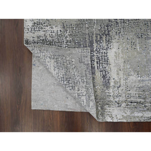 4'2"x6' Taupe, Abstract with Mosaic Design, Hand Knotted, Wool and Silk, Dense Weave, Persian Knot, Oriental Rug FWR504696
