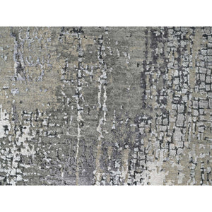 4'2"x6' Taupe, Abstract with Mosaic Design, Hand Knotted, Wool and Silk, Dense Weave, Persian Knot, Oriental Rug FWR504696