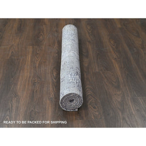 4'2"x6' Taupe, Abstract with Mosaic Design, Hand Knotted, Wool and Silk, Dense Weave, Persian Knot, Oriental Rug FWR504696