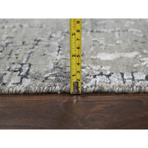 4'2"x6' Taupe, Abstract with Mosaic Design, Hand Knotted, Wool and Silk, Dense Weave, Persian Knot, Oriental Rug FWR504696