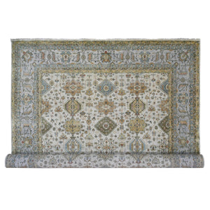 11'10"x17'10" Ivory and Gray, Pure Wool Hand Knotted, Karajeh Design with Tribal Medallions, Oversized Oriental Rug FWR504702