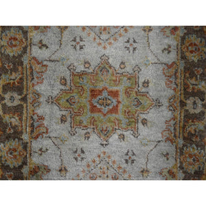 2'x3' Light Gray, Karajeh Design with Tribal Medallions, Pure Wool Hand Knotted, Mat Oriental Rug FWR504876