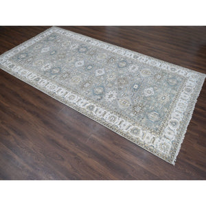 8'2"x16'3" Gray and Ivory, Hand Knotted, Karajeh Design with Geometric Medallion, Pure Wool, Gallery Size Oriental Rug FWR504972