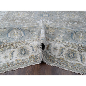 8'2"x16'3" Gray and Ivory, Hand Knotted, Karajeh Design with Geometric Medallion, Pure Wool, Gallery Size Oriental Rug FWR504972