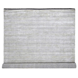 10'x14' Taupe, Modern Textured and Variegated Line Design, Wool and Plant Based Silk, Hand Loomed, Oriental Rug FWR504990