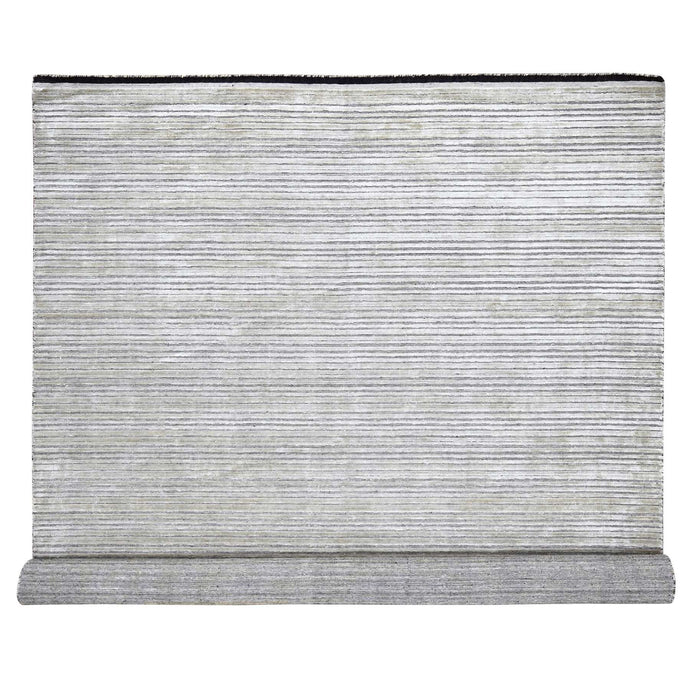 10'x14' Taupe, Modern Textured and Variegated Line Design, Wool and Plant Based Silk, Hand Loomed, Oriental Rug FWR504990