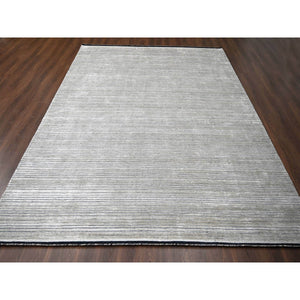 10'x14' Taupe, Modern Textured and Variegated Line Design, Wool and Plant Based Silk, Hand Loomed, Oriental Rug FWR504990