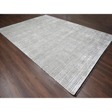 Load image into Gallery viewer, 10&#39;x14&#39; Taupe, Modern Textured and Variegated Line Design, Wool and Plant Based Silk, Hand Loomed, Oriental Rug FWR504990
