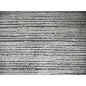 10'x14' Taupe, Modern Textured and Variegated Line Design, Wool and Plant Based Silk, Hand Loomed, Oriental Rug FWR504990