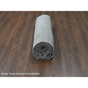 10'x14' Taupe, Modern Textured and Variegated Line Design, Wool and Plant Based Silk, Hand Loomed, Oriental Rug FWR504990