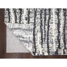 Load image into Gallery viewer, 9&#39;1&quot;x11&#39;8&quot; Black and Ivory, Modern Vertical Broken Stripe Design, Plush Pile, Organic Undyed Wool, Hand Knotted, Oriental Rug FWR505080