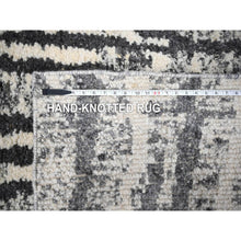 Load image into Gallery viewer, 9&#39;1&quot;x11&#39;8&quot; Black and Ivory, Modern Vertical Broken Stripe Design, Plush Pile, Organic Undyed Wool, Hand Knotted, Oriental Rug FWR505080