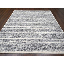 Load image into Gallery viewer, 9&#39;4&quot;x11&#39;10&quot; Black and Ivory, Modern Striae Design, Hand Knotted, Plush Pile, Densely Woven, Organic Undyed Wool, Oriental Rug FWR505092