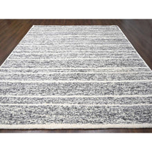Load image into Gallery viewer, 12&#39;x14&#39;9&quot; Black and Ivory, Modern Striae Design, Hand Knotted, Plush Pile, Densely Woven, Organic Undyed Wool, Oversized Oriental Rug FWR505104