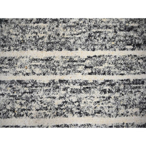 12'x14'9" Black and Ivory, Modern Striae Design, Hand Knotted, Plush Pile, Densely Woven, Organic Undyed Wool, Oversized Oriental Rug FWR505104