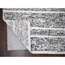 Load image into Gallery viewer, 12&#39;4&quot;x18&#39; Black and Ivory, Modern Striae Design, Thick and Plush, Organic Undyed Wool, Hand Knotted, Oversized Oriental Rug FWR505110