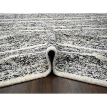 Load image into Gallery viewer, 12&#39;4&quot;x18&#39; Black and Ivory, Modern Striae Design, Thick and Plush, Organic Undyed Wool, Hand Knotted, Oversized Oriental Rug FWR505110