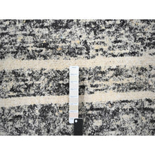 Load image into Gallery viewer, 12&#39;4&quot;x18&#39; Black and Ivory, Modern Striae Design, Thick and Plush, Organic Undyed Wool, Hand Knotted, Oversized Oriental Rug FWR505110