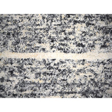 Load image into Gallery viewer, 12&#39;4&quot;x18&#39; Black and Ivory, Modern Striae Design, Thick and Plush, Organic Undyed Wool, Hand Knotted, Oversized Oriental Rug FWR505110